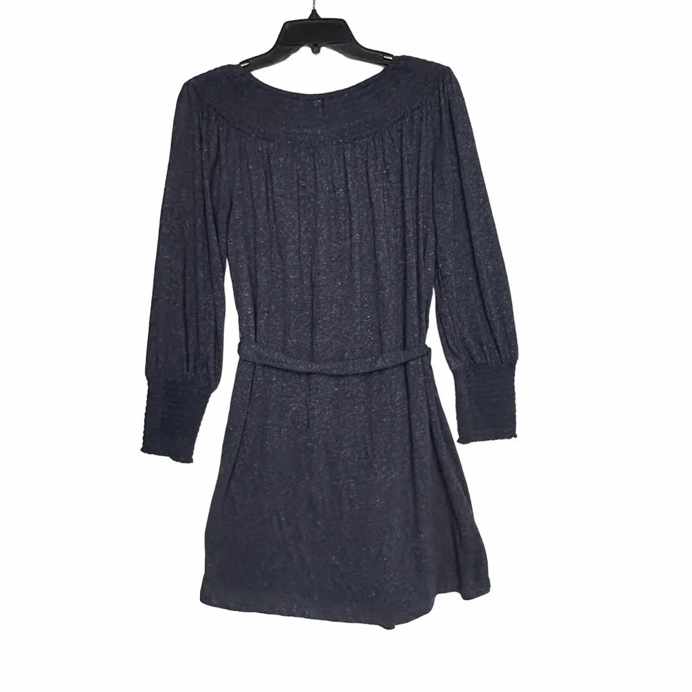 Size S Women's LOFT Gray Speckled White Long Sleeve Belted knit Dress boat neck - Picture 2 of 8
